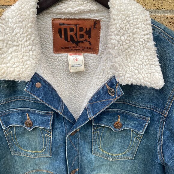 Vintage True Religion DALTRY Sherpa Denim Jacket XL Blue - Picture 6 of 10